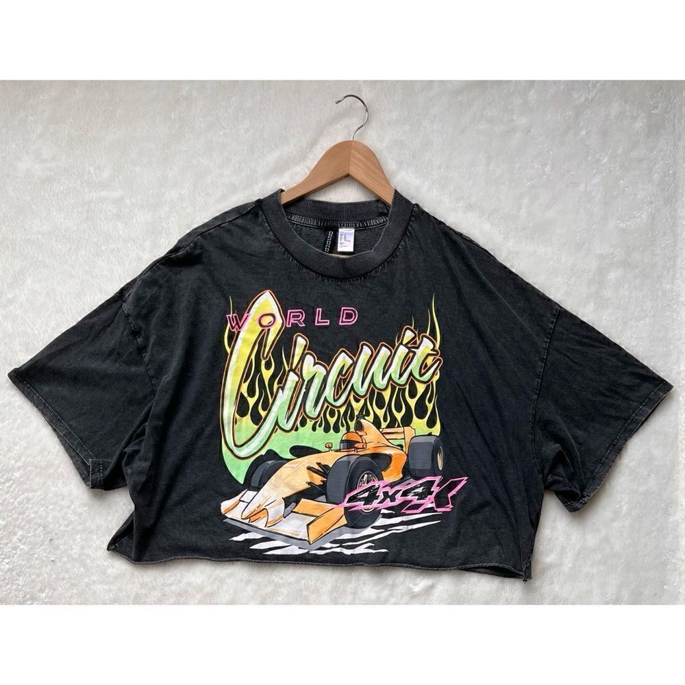 H&M Divided World Circuit Graphic Print Oversized Boxy Cropped Top, Size XL